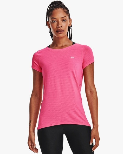 Under Armour Womens Pink Heatgear Semi Fitted V-Neck Tee T-Shirt