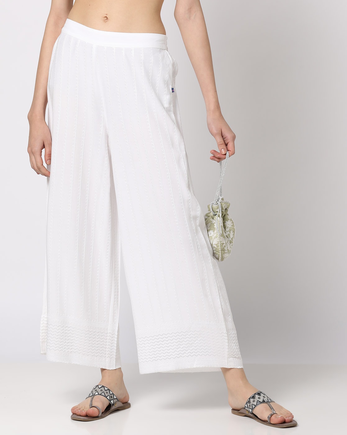 Buy Chic Attire Womens Cotton Solid Palazzo Pants Color OffWhite Size 2XL  at Amazonin