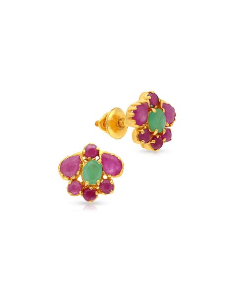 Ruby Earrings Malabar Gold Earrings Studs Buy Yellow Gold Earrings