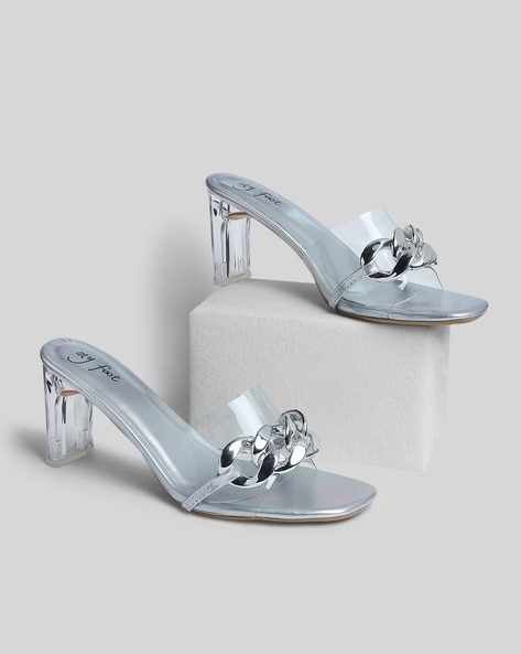 Silver block heel shoes hot sale