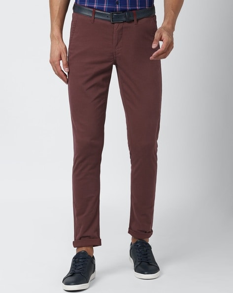 Buy VOI JEANS Burgundy Mens Skinny Fit Solid Chinos | Shoppers Stop