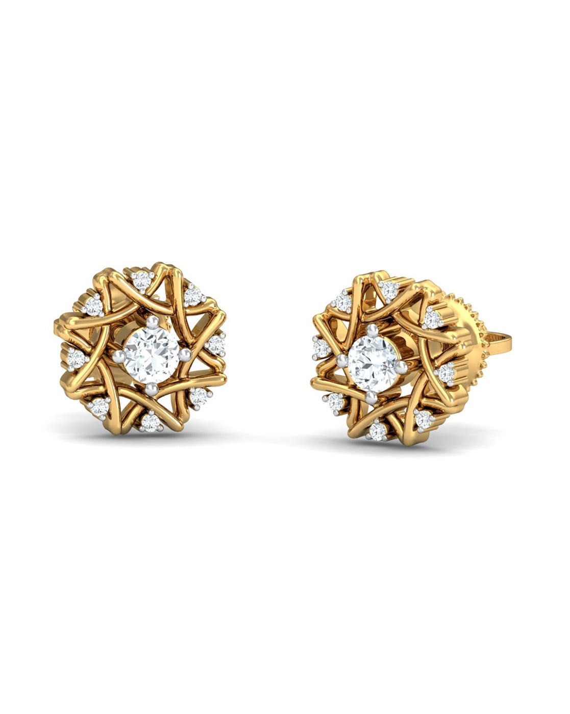 Majestic Floral Gold and Diamond Stud Earrings