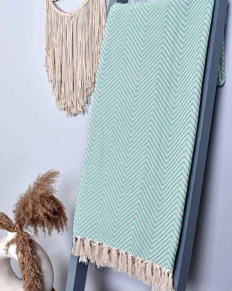 Buy The Greige Warp Chevron Woven Throw with Tassels Turquoise