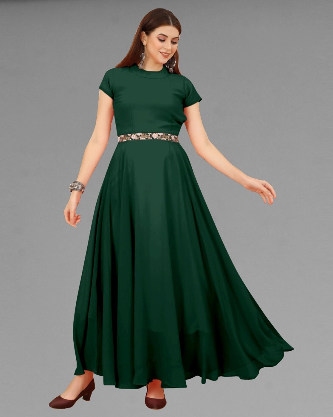 Diwali Georgette Gown Dress with Printed - GW0363