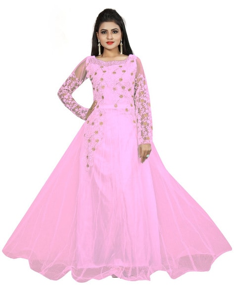 Dark Mauve Designer Heavy Embroidered Net Wedding Anarkali Gown | Net gowns,  Anarkali gown, Dress