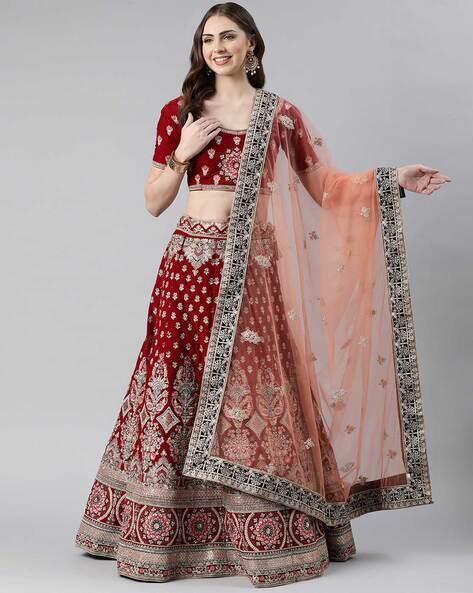 Pink and Gold Bridal Lehenga with Light Peach Dupatta