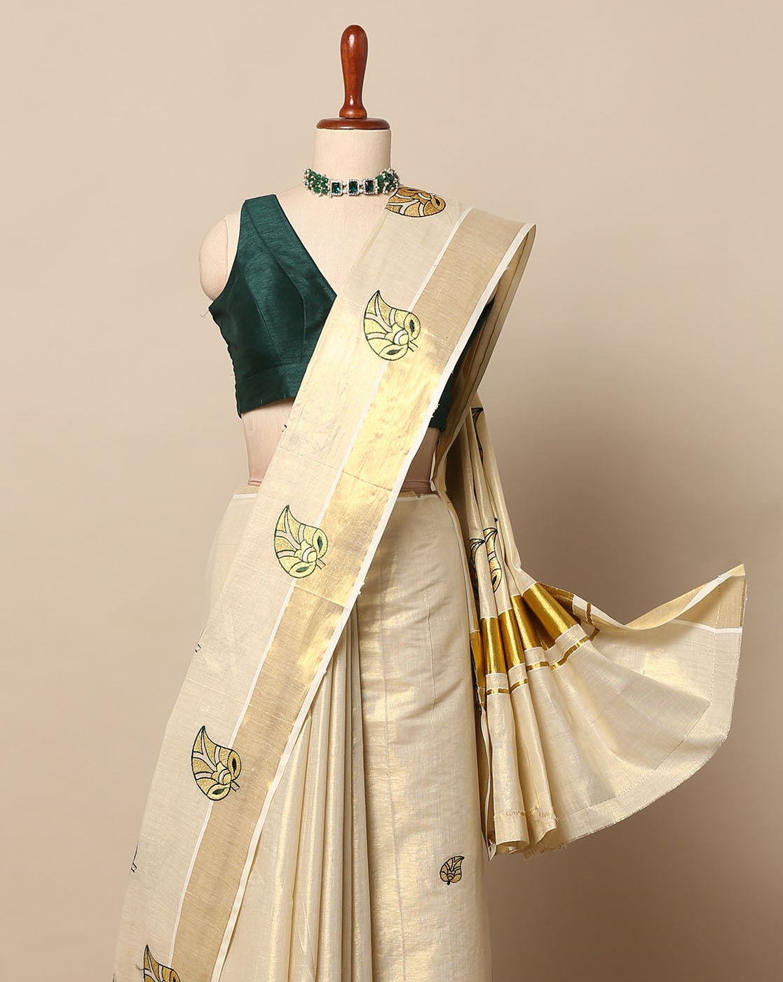 Off White Colour Narial Tissue Saree having Golden Lines with Thread work  and Golden Zari with Self Coloured Blouse