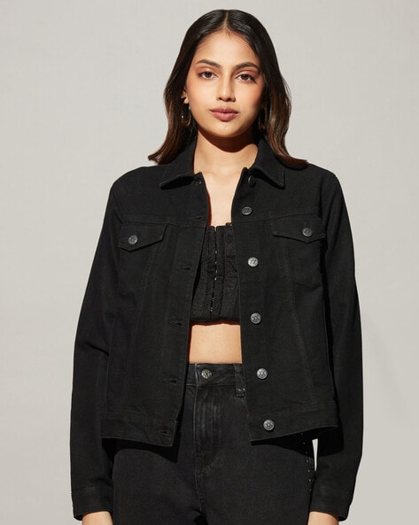 Buy DOLCE CRUDO Black Relaxed Fit Denim Jacket for Women Online @ Tata CLiQ-sgquangbinhtourist.com.vn