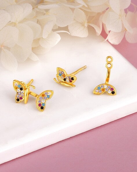 Gold Plated American Diamond Studded Classic Stud Earrings for Girls & Women-hoanganhbinhduong.edu.vn