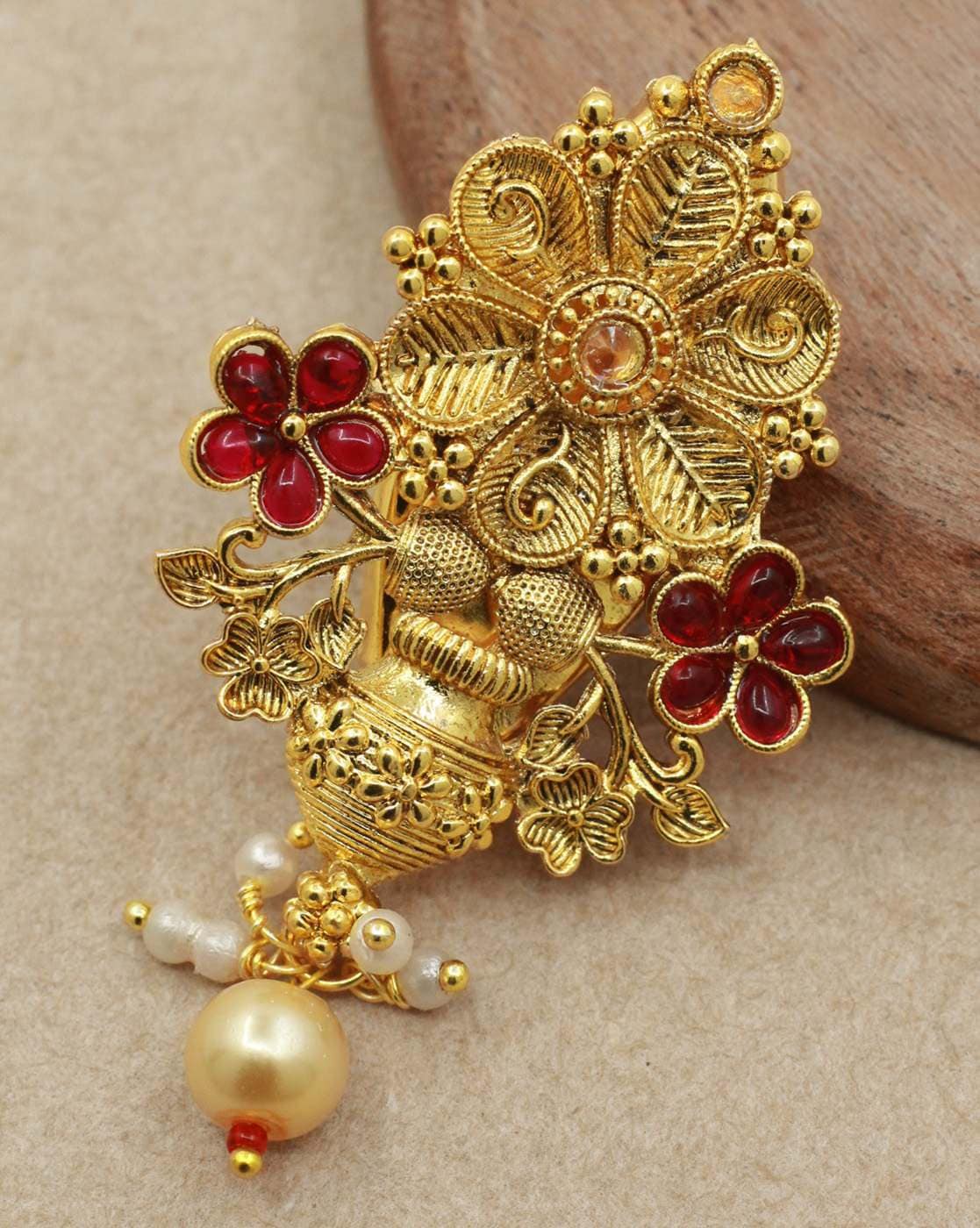 White Pearls Flora Design Saree Pin Brooch Gold Plated - Etsy