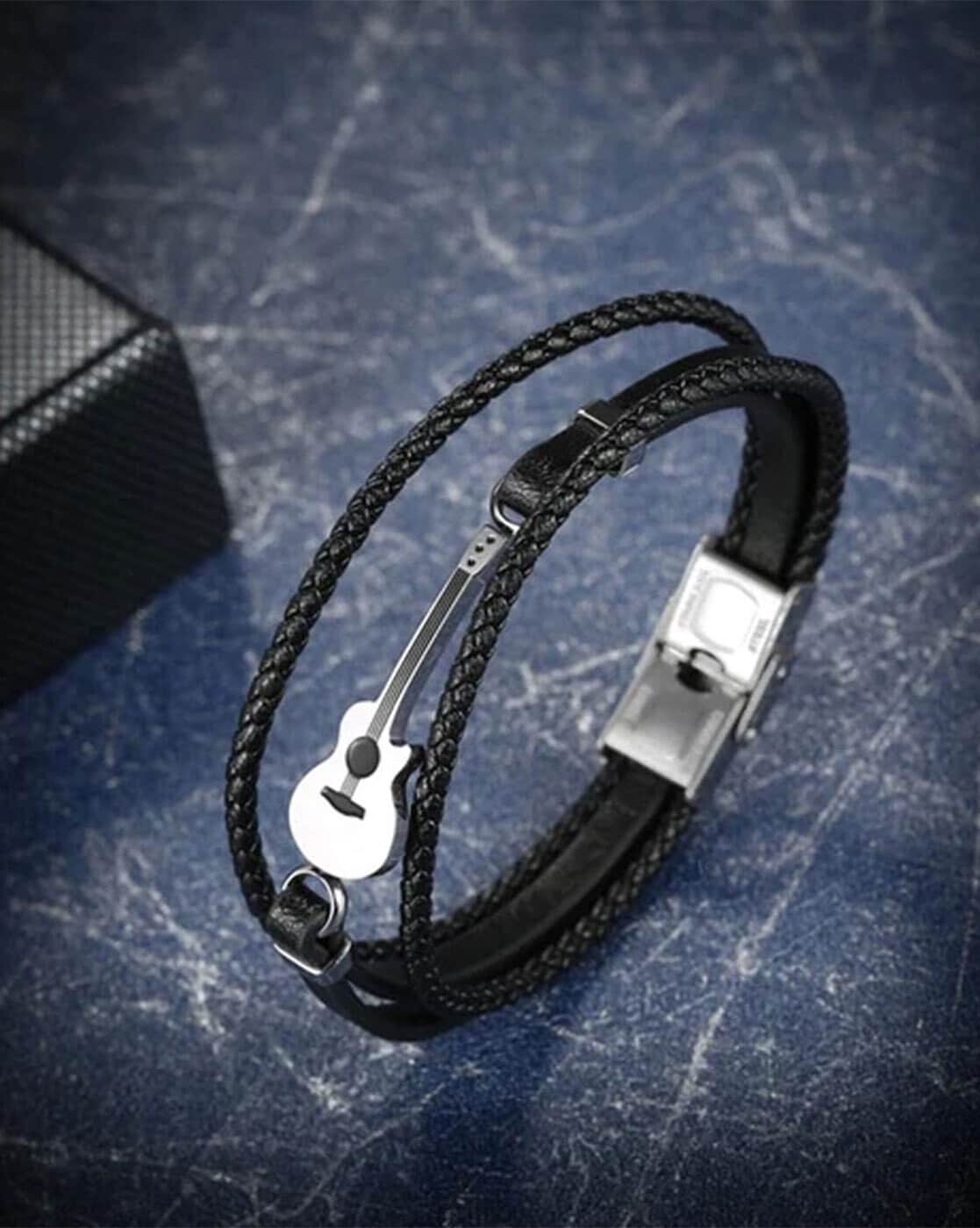 Hot Sales Men's Titanium Steel Musical Instrument Leather Bracelet Hip-hop Guitar  Bracelet Bracelet Accessories Luxury Bracelet - AliExpress