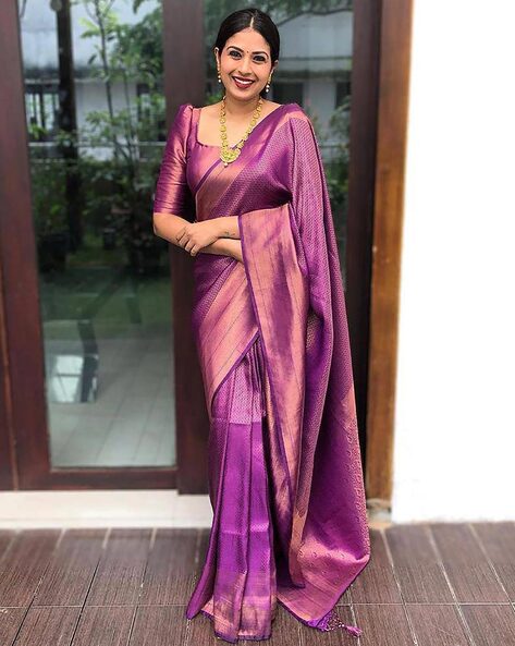 Women's Kanjivaram Soft Silk Saree With Blouse Piece (Purple)