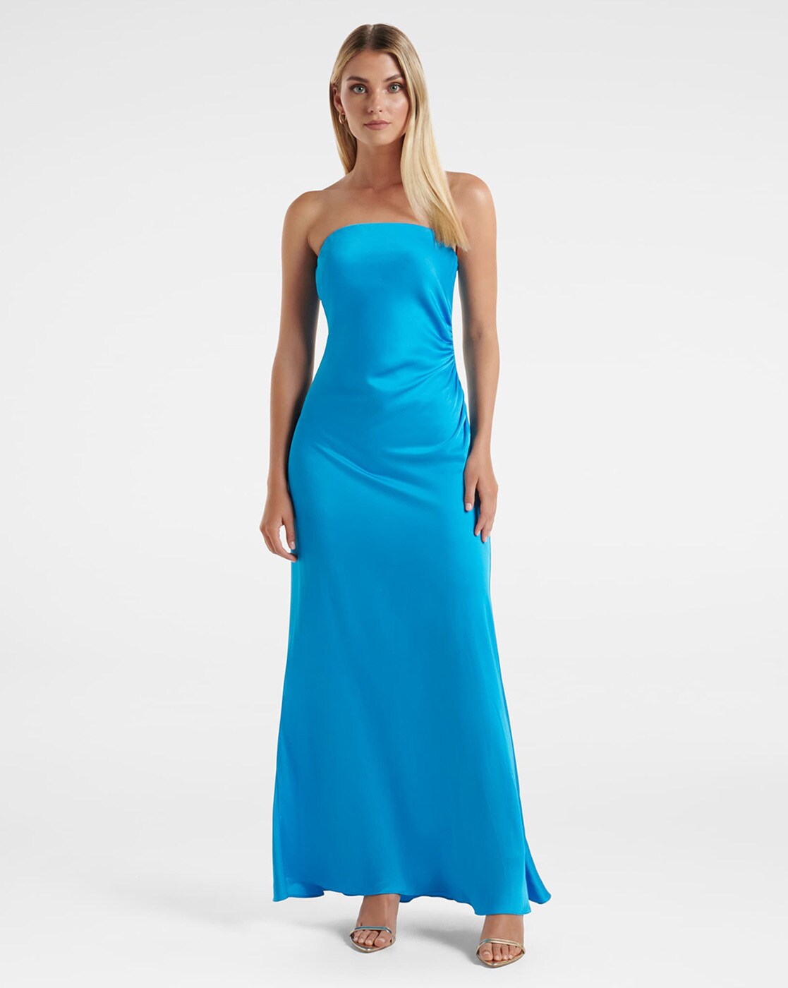 Hollywood Woman Dusty Blue Satin Midi Dress