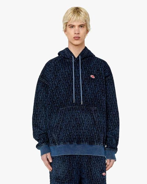 Buy DIESEL D-Um-Rib Track Denim Hoodie | Navy Blue Color Men