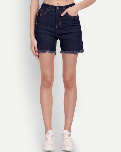 Denim Shorts with Frayed Hem