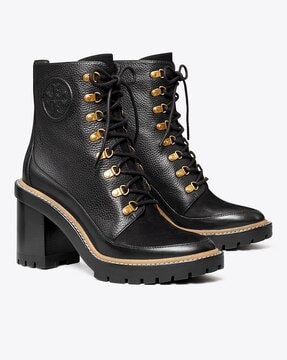 Buy Tory Burch Miller Mixed-Materials Lug Sole Ankle-Length Boots | Black  Color Women | AJIO LUXE