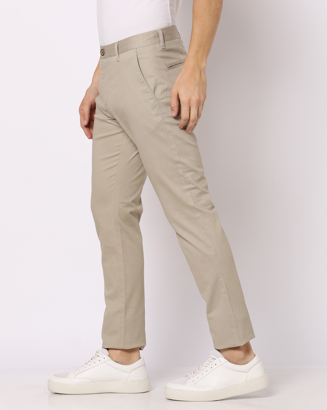 Buy Micro Print Flat-Front Skinny Trousers Online at Best Prices in India -  JioMart.