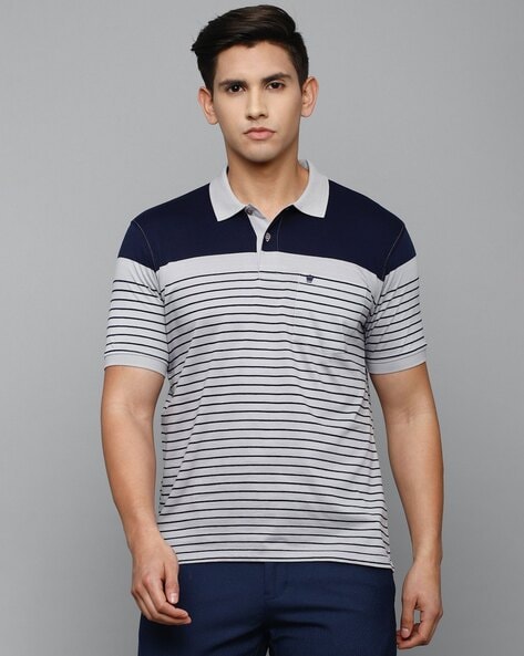 LOUIS PHILIPPE Striped Men Polo Neck Blue T-Shirt - Buy LOUIS PHILIPPE  Striped Men Polo Neck Blue T-Shirt Online at Best Prices in India