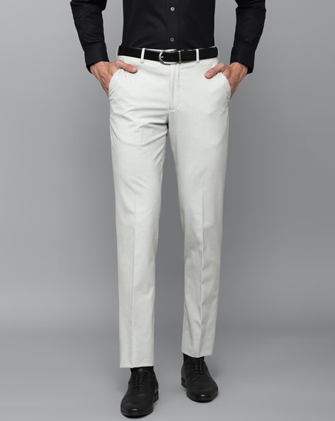 Buy Louis Philippe Men Blue Slim Fit Solid Flat Front Formal Trousers online