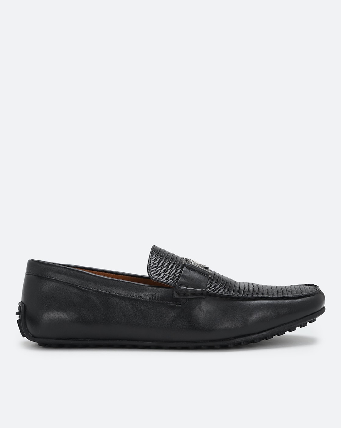 LOUIS PHILIPPE Croc-Embossed Bit Loafers For Men (Black, 8)