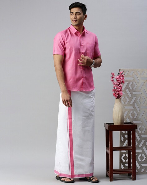 Buy Pink Ethnic Suit Sets for Men by Ramraj Cotton Online