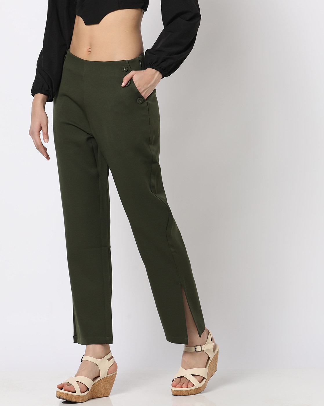 Wide-leg Pants - Olive green - Ladies | H&M US