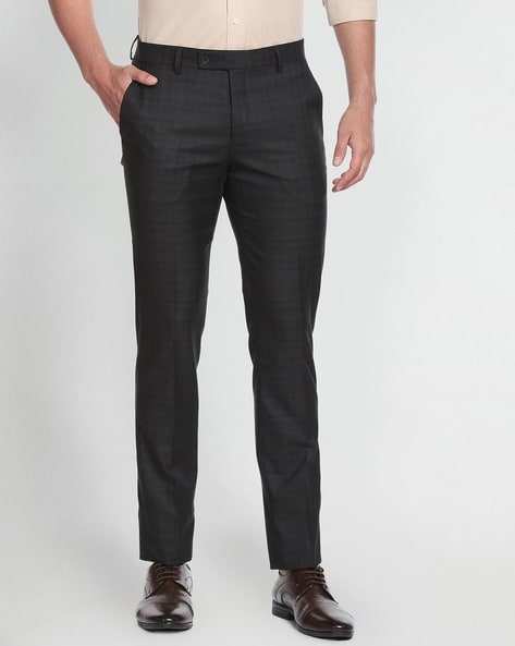 Buy INVICTUS Men Grey Slim Fit Checked Formal Trousers - Trousers for Men  7149917 | Myntra