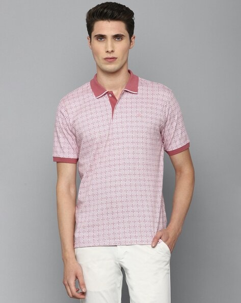 Louis Philippe Grey Cotton Regular Fit Printed Polo T-Shirt