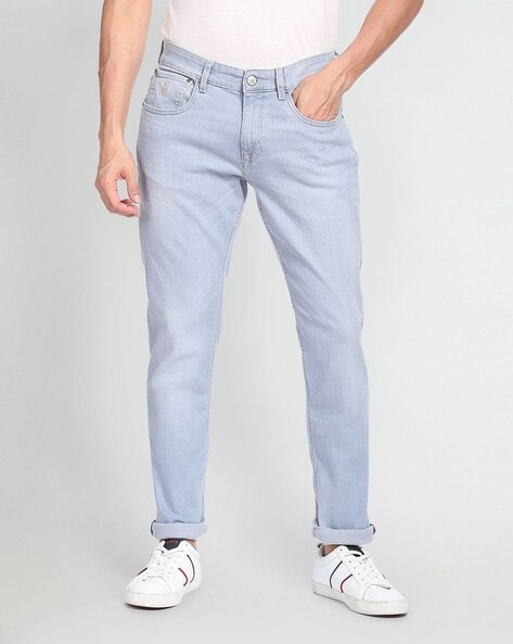 Men Lightly Washed Slim Tapered Jeans