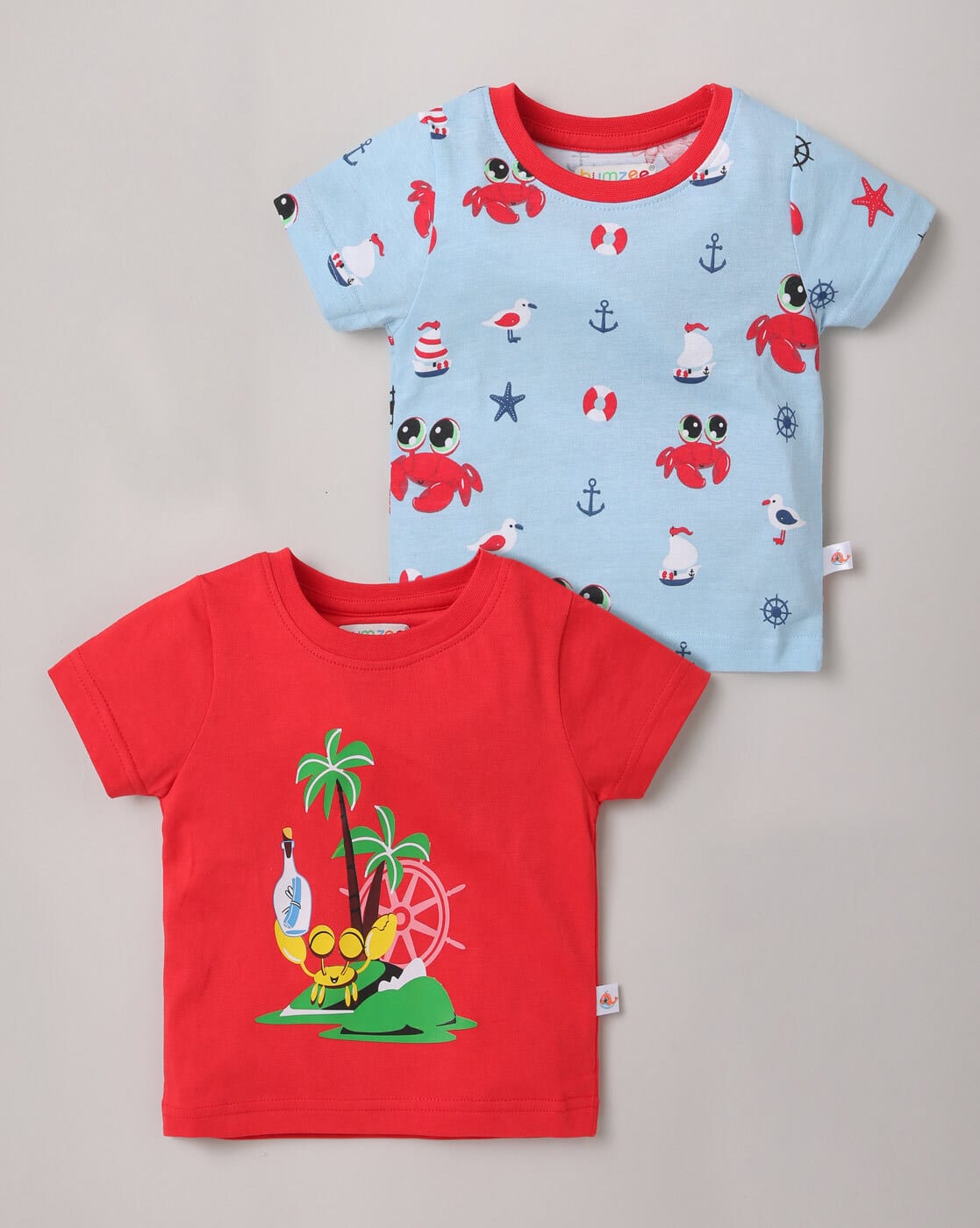 BUMZEE Pack of 2 Graphic Print T-Shirts For Boys (Multi, 3-6M)
