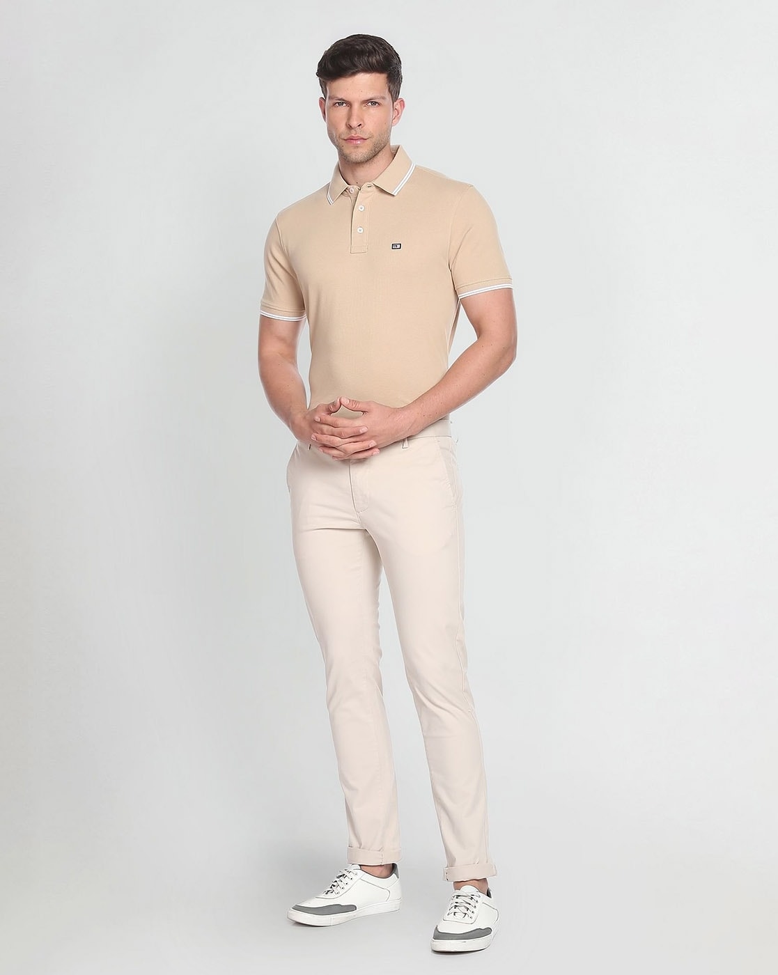 Buy Arrow Sport Khaki Cotton Slim Fit Trousers for Mens Online @ Tata CLiQ