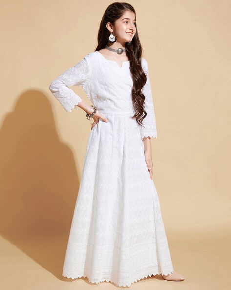 Deep White Frock | Chiffon Frock | Mannat Cothing – MannatClothing