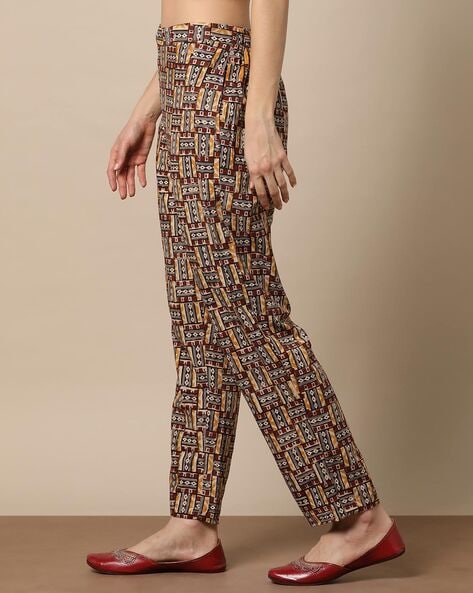 Buy Fabindia Maroon & Beige Ajrakh Hand Block Print Palazzo Trousers -  Trousers for Women 1197090 | Myntra