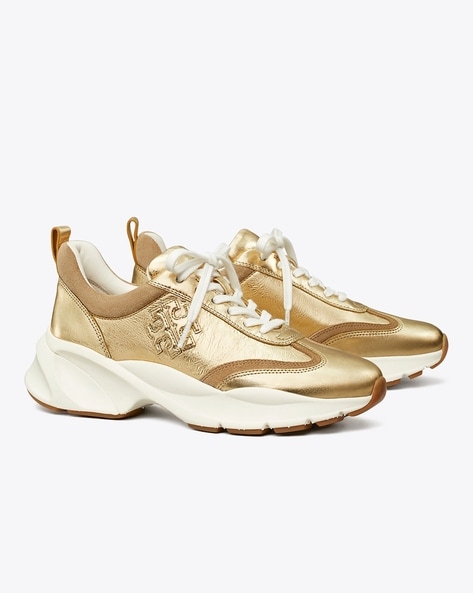 Buy Tory Burch Good Luck Lace-Up Trainer Shoes | Gold Color Women | AJIO  LUXE