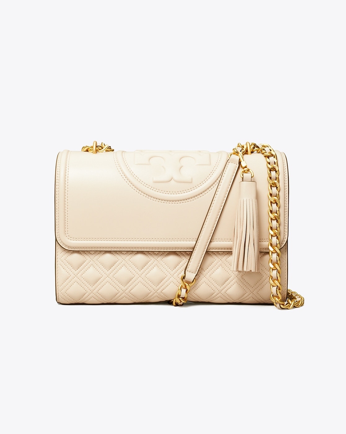 Tory Burch Fleming Convertible Small Shoulder Bag In Beige