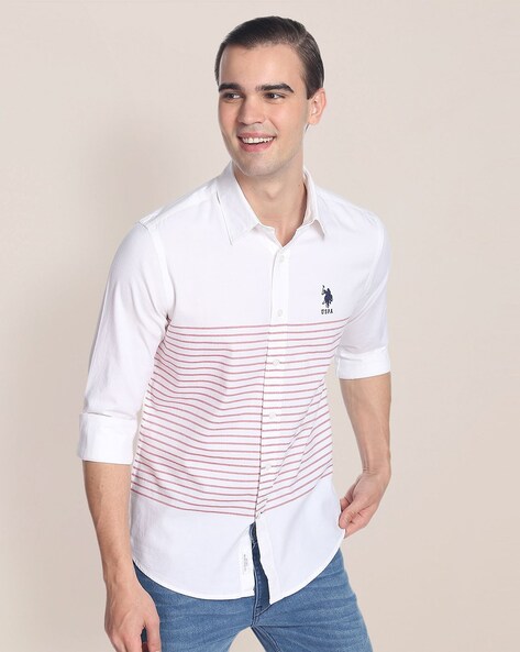 Striped Shirt with Cutaway Collar