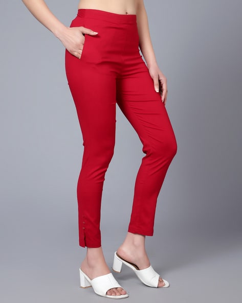 Stylish womens Cotton Trousers  Pants  Cigarette PentPencil Pant for  women Colour Black  Red