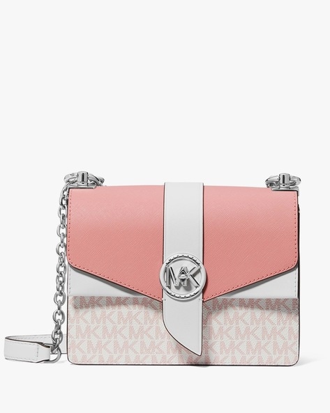 Buy Michael Kors Greenwich Small Logo Saffiano Leather Crossbody Bag, Pink  Color Women