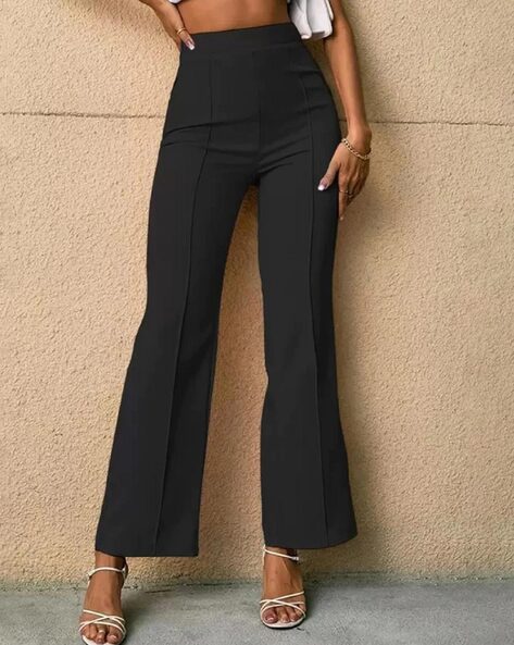 Buy Maniac Solid Womens Polyester Black Loose Fit Trouser Online