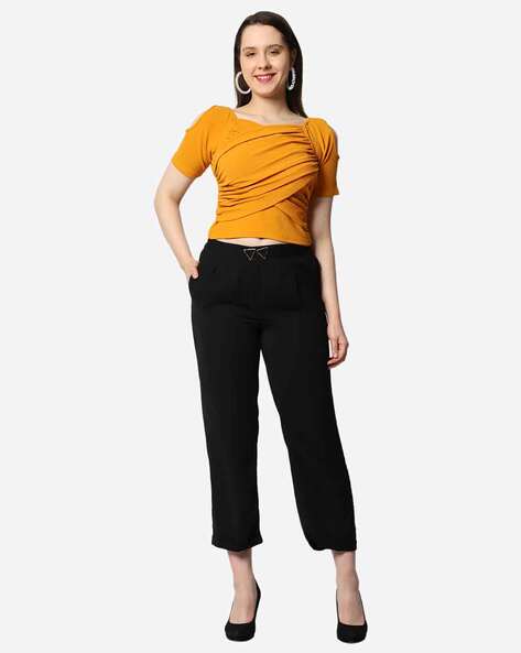 WornOnTV: Sabrina's striped button-back top and mustard wide-leg pants on  The Mick | Sofia Black D'Elia | Clothes and Wardrobe from TV