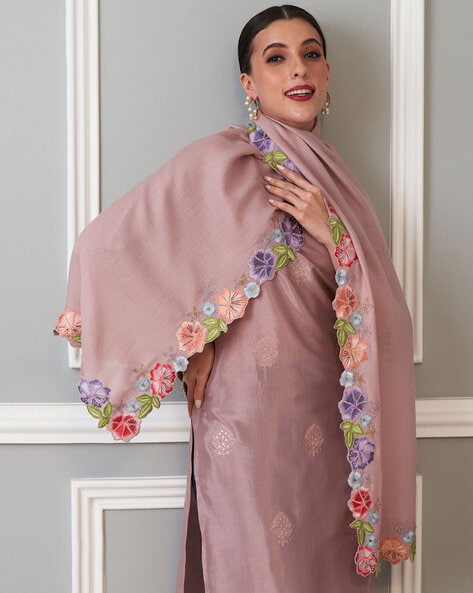 Flower Embroidered Wool Stole Price in India