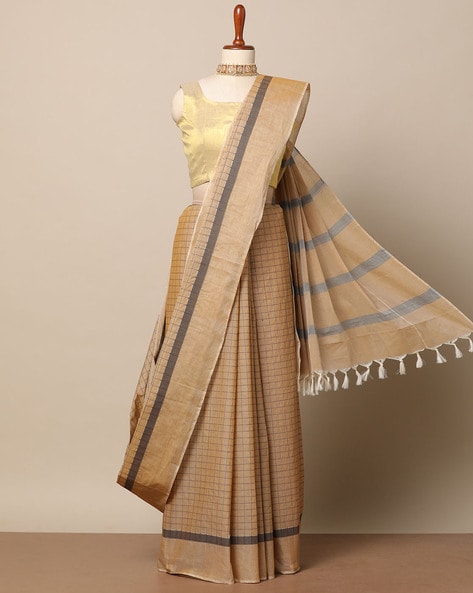 Buy Cream Sarees for Women by Indie Picks Online