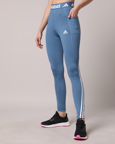 Adidas 3 Stripe New Essential Leggings Women Blue Cheap Bargain