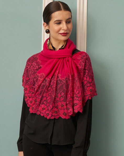Flower Embroidered Wool Stole Price in India