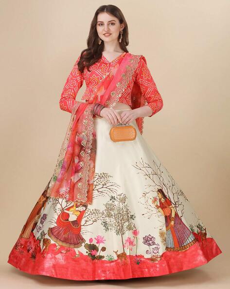 Digital Printed Chinon Chiffon Lehenga - L068A | Fabricoz USA