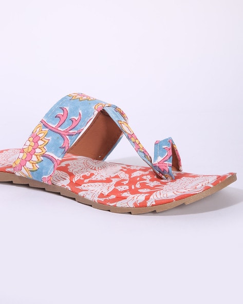 Handcrafted Floral Print Cotton Sandals