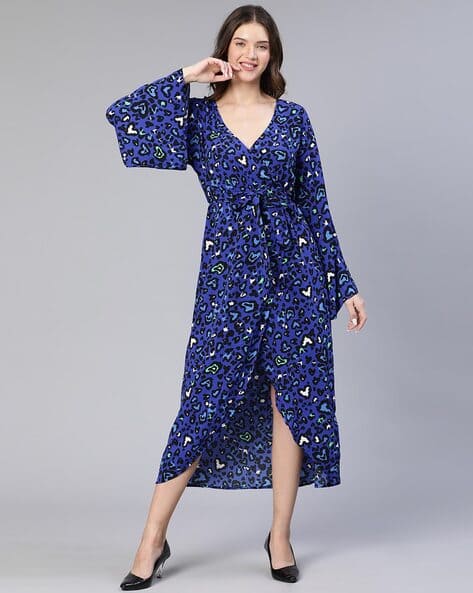 Womens Dresses Blue And Black Animal Print Dress Leopard Animal