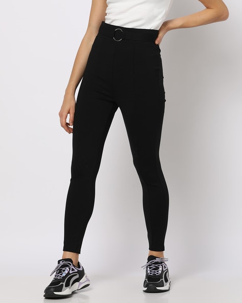 Topshop Tall button tab peg trouser in washed black | ASOS