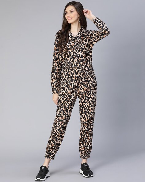 Jovani 8112 black gold animal print jumpsuit with side slits – Glass  Slipper Formals