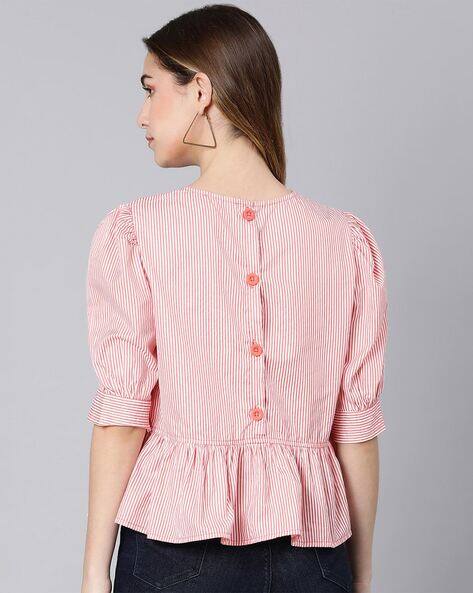 red and white striped peplum top